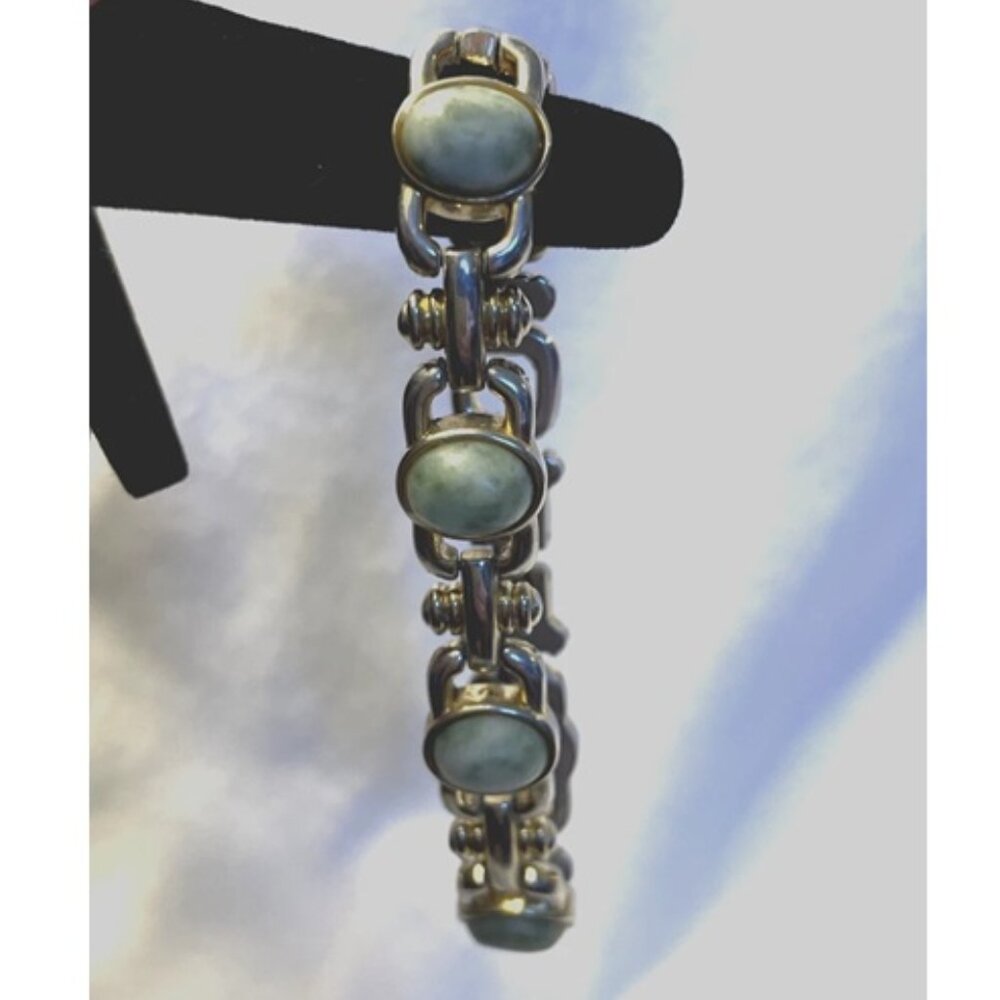 VTG Elgin II Twotone Women Green Jade Stone Matching Bracelet For Watch 7 in